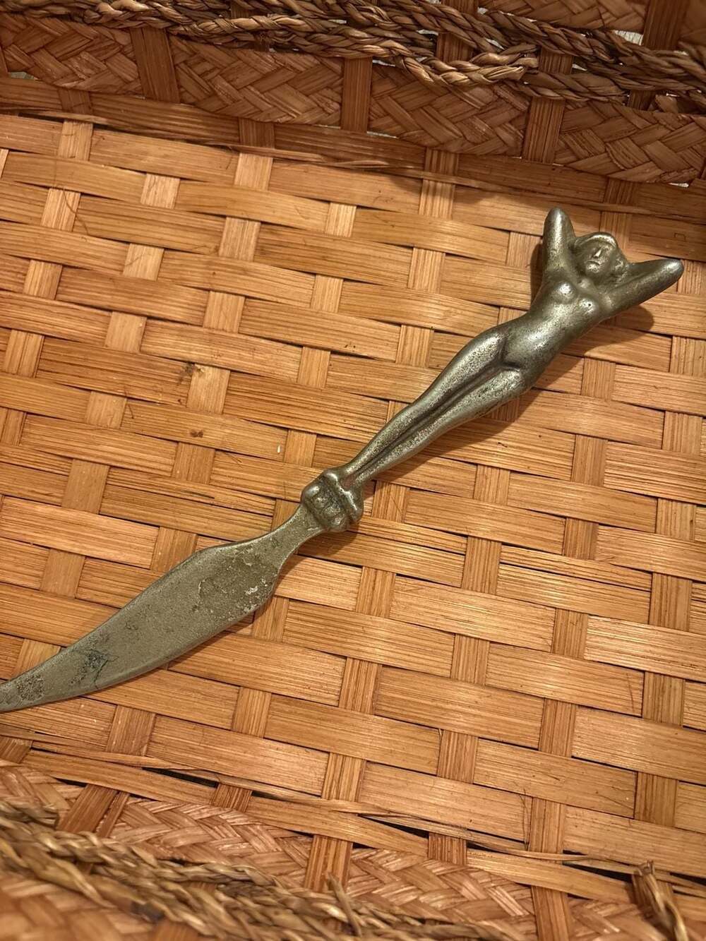 Vintage Metal Nude Female Figurine Letter Opener Art Deco Style